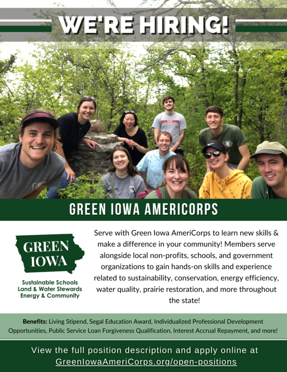 A Green Iowa job flyer is shown. 
