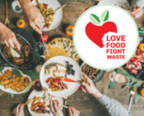 A table of various autumnal foods are shown alongside text: Love Food, Fight Waste. 