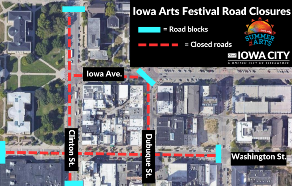Iowa Arts Festival road closure map. 