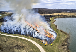 a controlled burn at Waterworks Prairie Park is shown