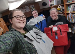 Antelope Lending Library helpers display reusable totes