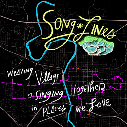 Songlines graphic shows an artistically rendered map of Iowa City