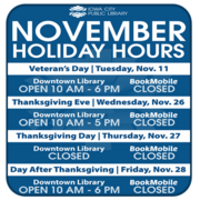 Holiday Hours and Bookmobile Schedule