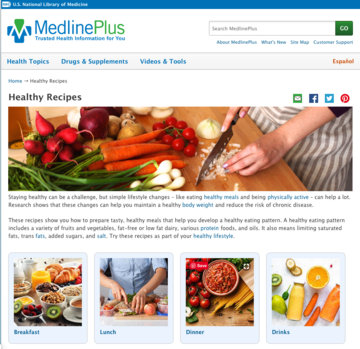 screenshot of MedlinePlus Recipes page