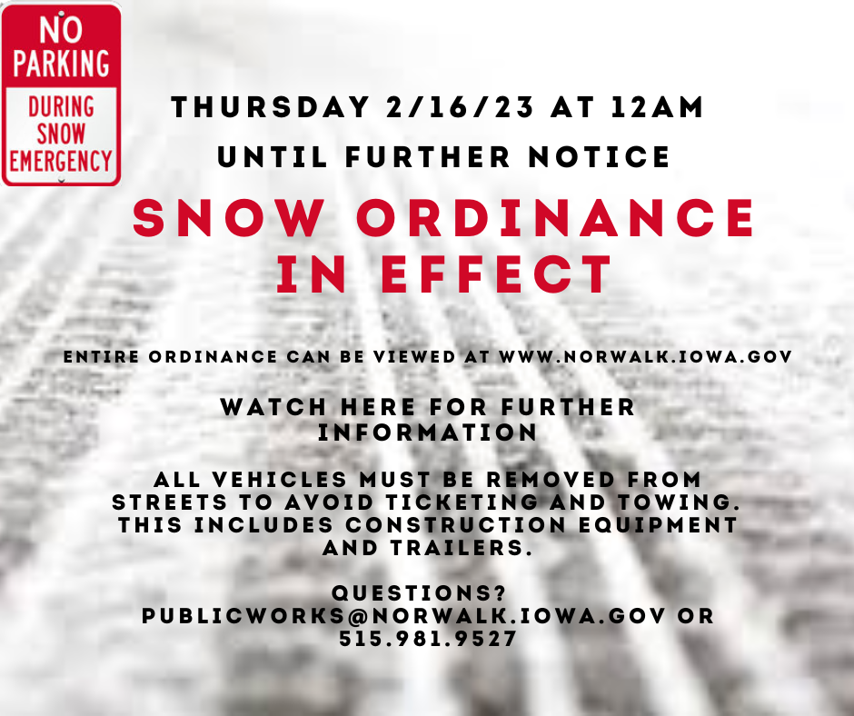 Snow Ordiance in Effect Tonight at Midnight