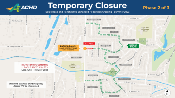 Map of Ranch Drive Closure Phase 2- east of Eagle Road