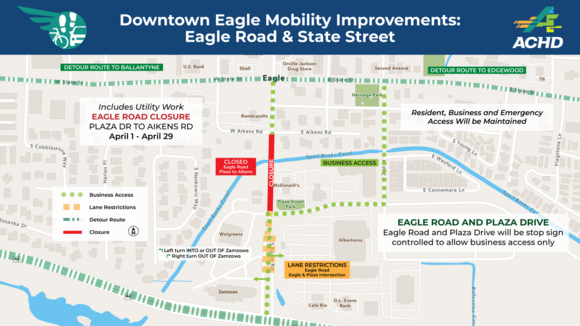 Eagle Road Closure Detour Map with Plaza Drive Re-opened