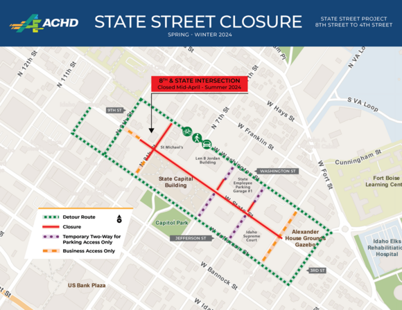 State Street, 4th to 8th Street Closure with intersection closure