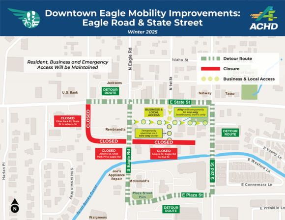 Detour Map for Downtown Eagle Mobility Project- Winter 2025