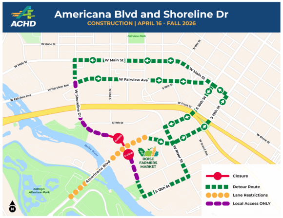 Detour Map for Shoreline Drive at Americana Boulevard