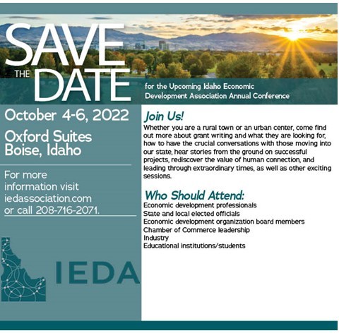 Notice for Idaho Economic Development Association Annual Conference Oct. 4-6, 2022