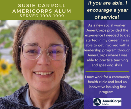 Photo and brief introduction to Susie Carroll, AmeriCorps Alum
