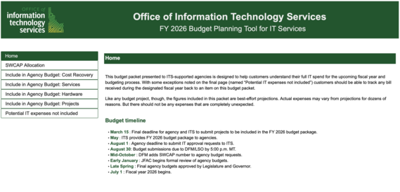 Screenshot of ITS Budget App