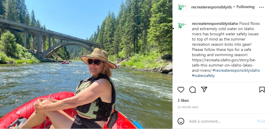Recreate Responsibly Idaho - Share this post about high water risks on Instagram