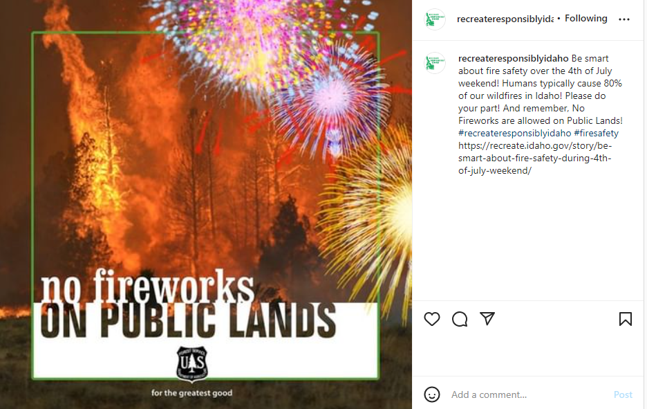 RRI Instagram Post - Fireworks Prohibited on Public Land