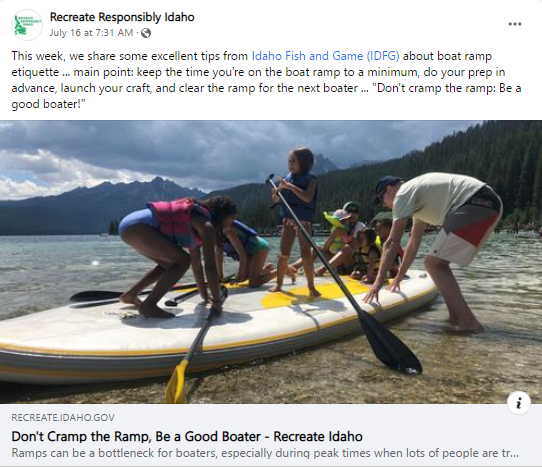 Don't Cramp the Ramp, Be a Good Boater Facebook Post