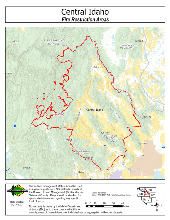 Central Idaho Restriction map