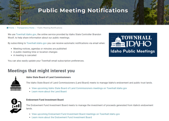 Subscribe for meeting notifications at Townhall.Idaho.gov