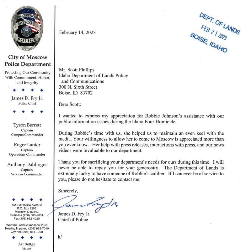 Letter From Chief Fry