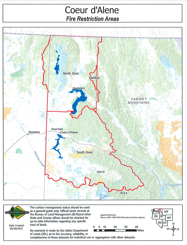 Coeur d'Alene Fire Restrictions Area Map