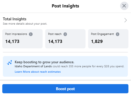 Gone to the birds Facebook post - analytics