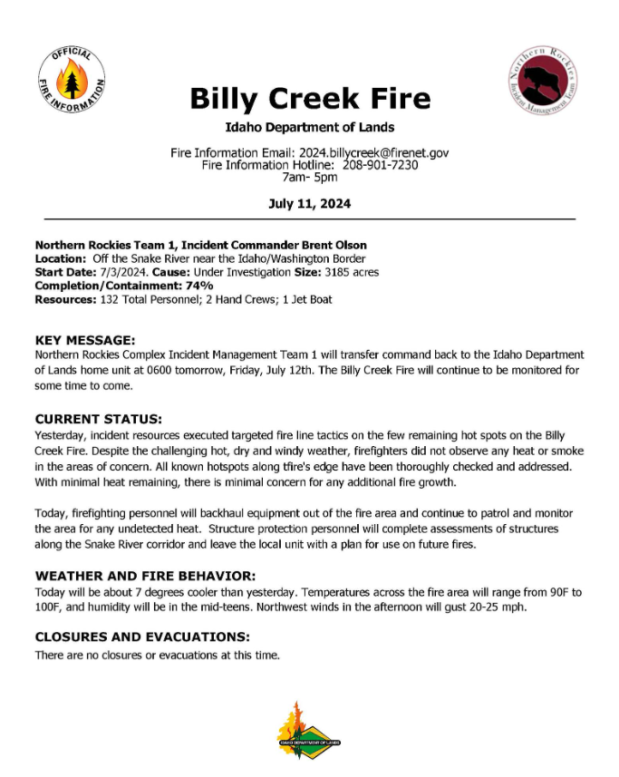 billy creek fire