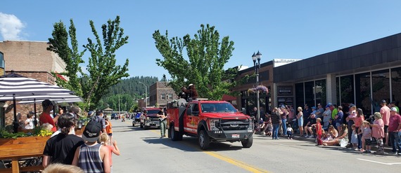 Fair Parade: Ethan Hamilton and Smokey Bear with Engine 2151