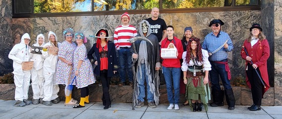 Boise staff office Halloween Costume group photo