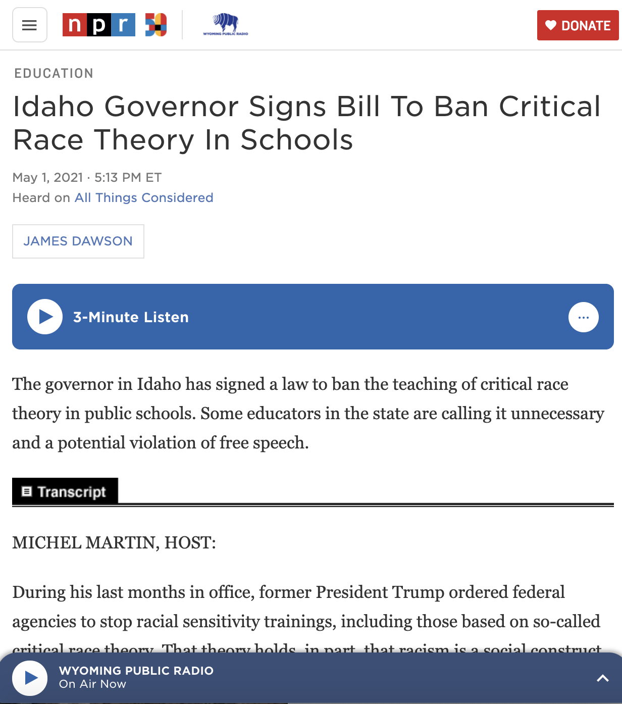 Idaho Critical Race Theory - NPR