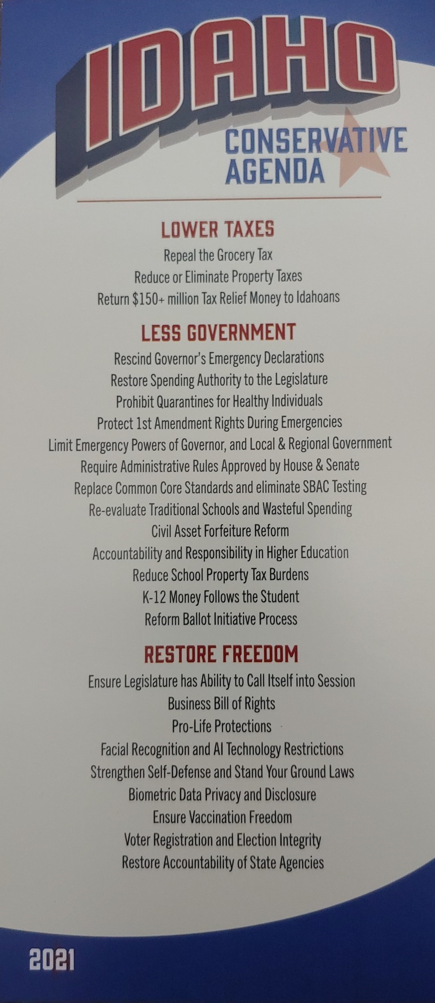 Idaho Conservative Agenda