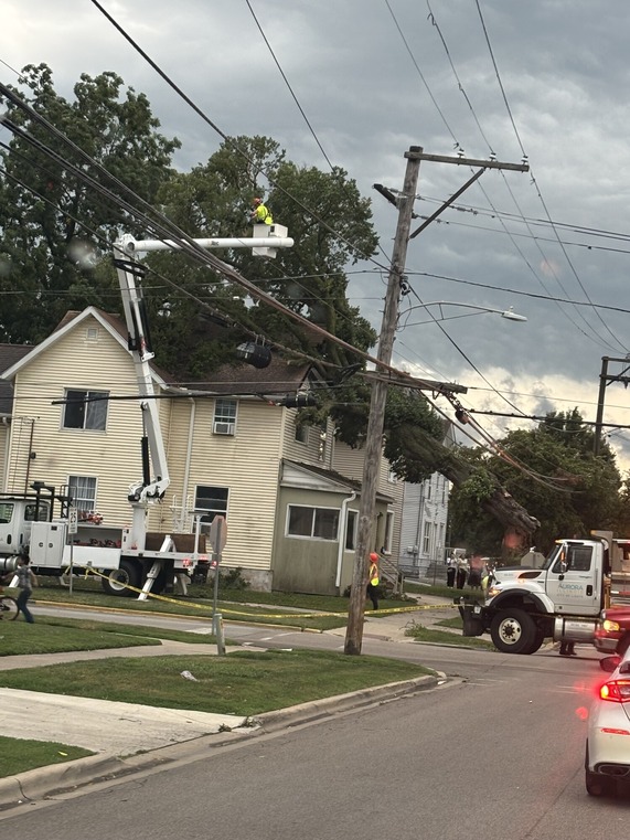 Crews working on power lines.