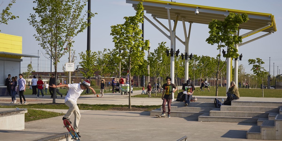 Kids skateboarding at park