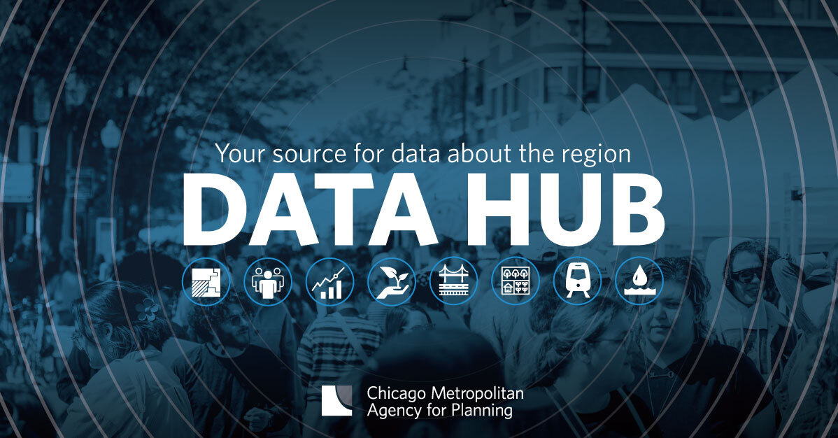 Data Hub. Your source for data about the region. Icons. CMAP logo.