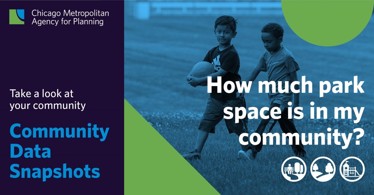 How much park space is in my community? Take a look at your Community Data Snapshot. Two boys walking across grass.