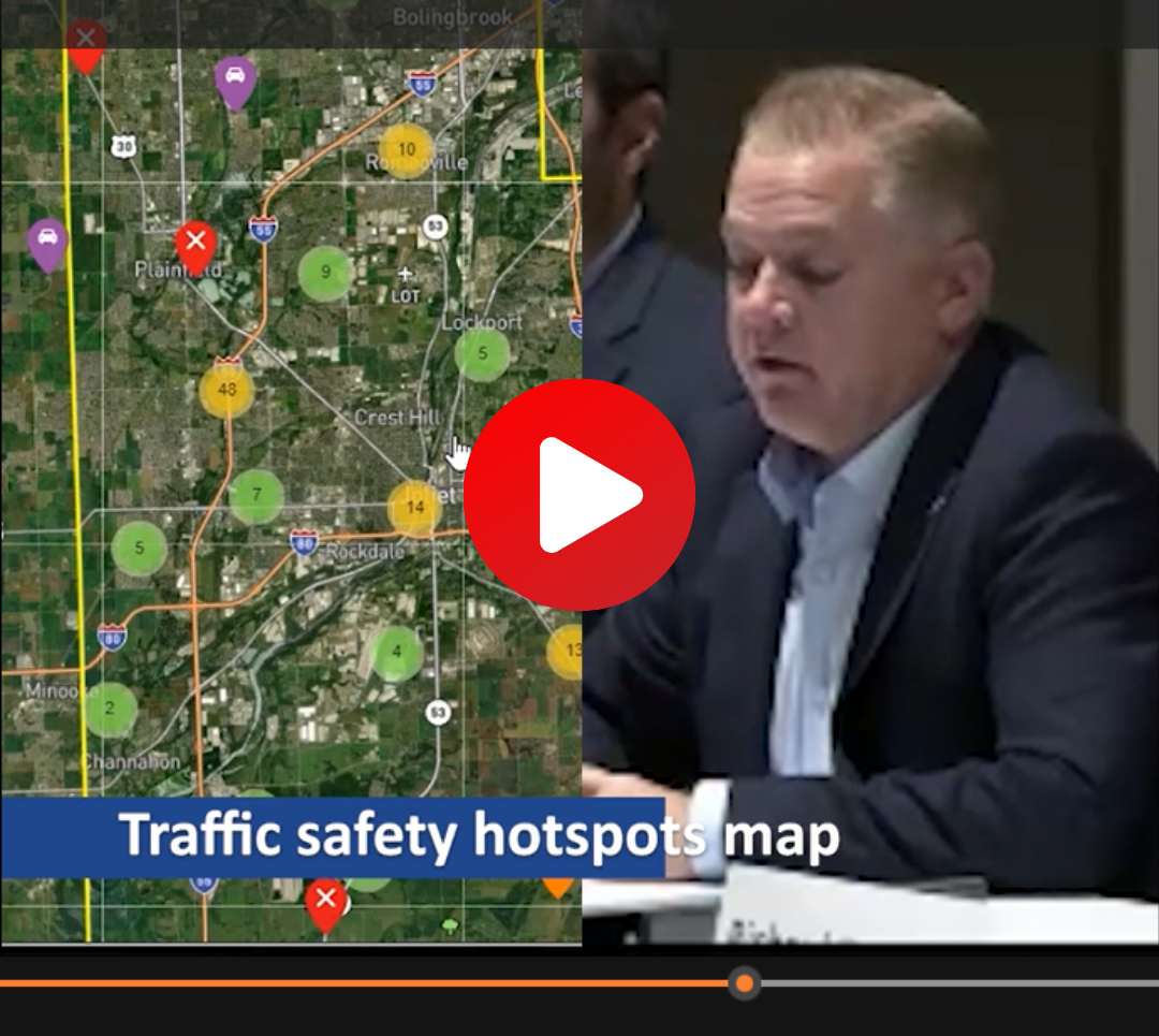 Video still thumbnail showing traffic hotspots map on the left and Mayor Noak speaking on the right