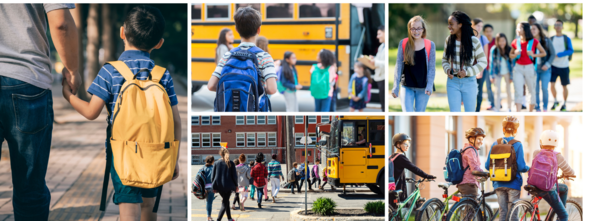 A collage of images of students returning to school