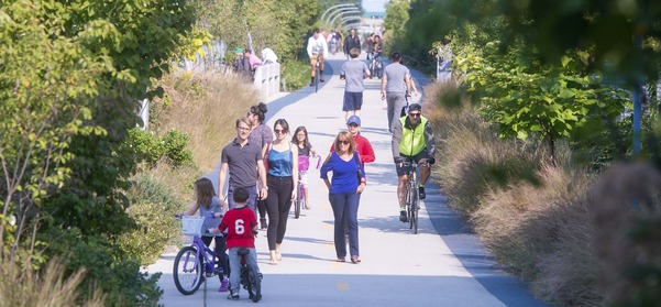 People walking and biking on the 606