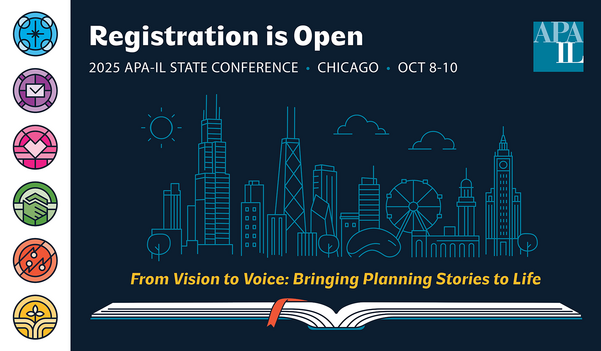 Illustrated image of Chicago skyline with APA IL logo
