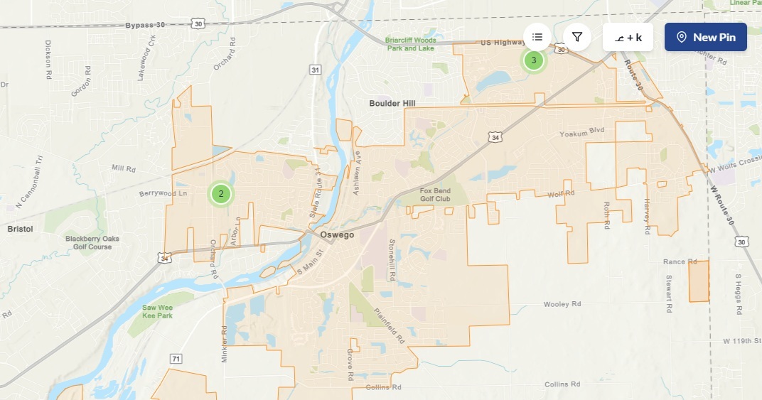 Oswego Bike and Pedestrian map with public comment pins