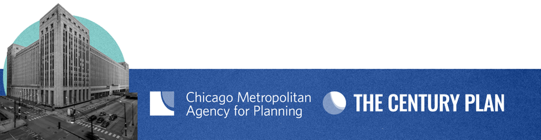 Footer image: stylized photo of the Old Post Office, CMAP logo and The Century Plan logo