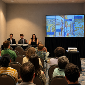 Elizabeth, Noah, and Nikolas presenting at Transport Chicago