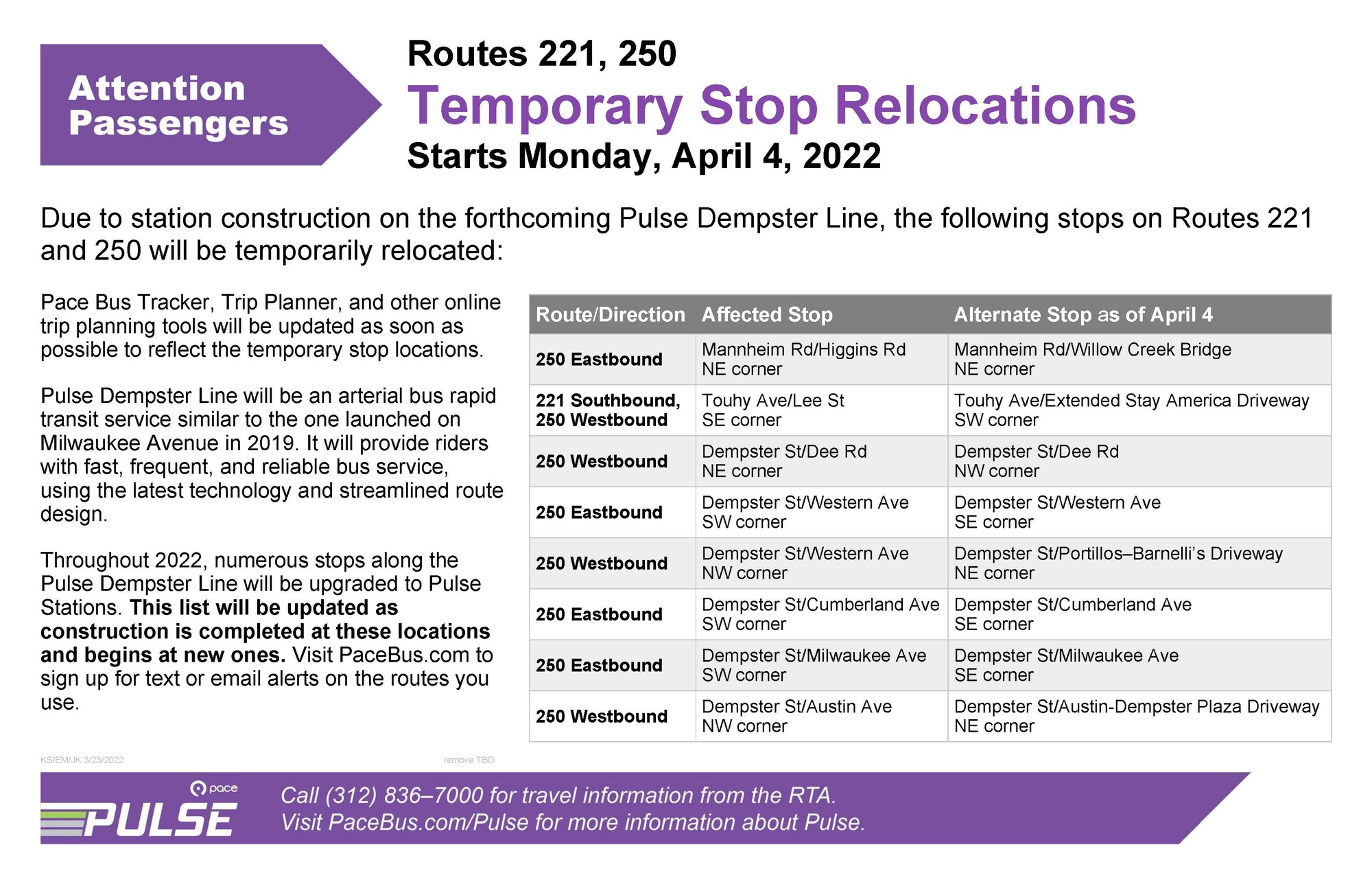 Temporary Stop Relocations