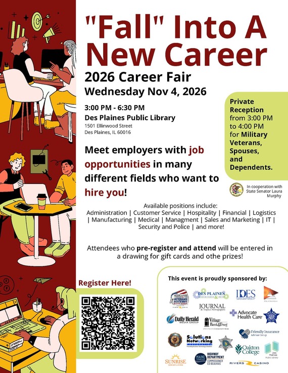Fall Career Fair Graphic including information on available positions, date, time, and location