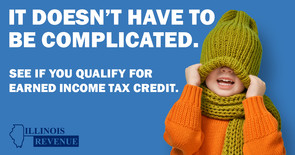 Child with winter hat pulled down over eyes. Text: It doesn't have to be complicated. See if you qualify for the Earned Income Tax Credit.
