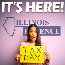 Woman holding sign that says Tax Day. 