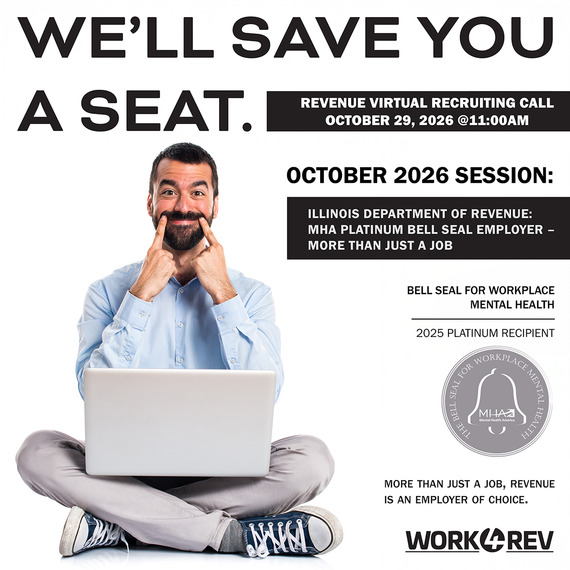 A person sits with a laptop beneath text promoting an October 2026 virtual recruiting call.