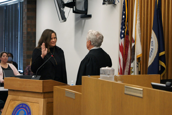 Amy Phillips is sworn in on Sept. 13 to serve on the DuPage County Board.