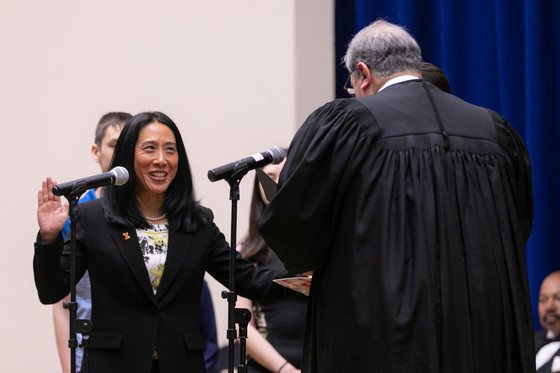 Lucy Chang Evans takes the oath of office for County Board member.
