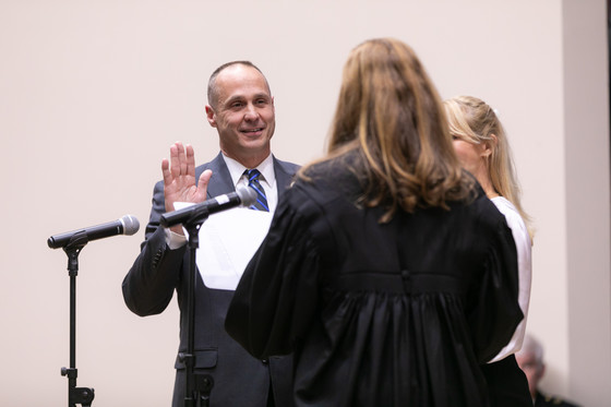Greg Schwarze takes the oath of office for County Board member.