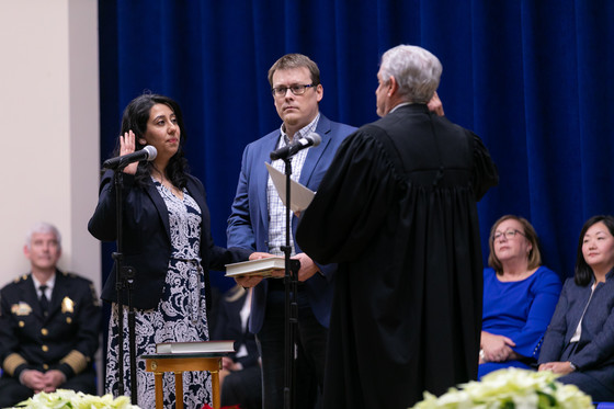 Sadia Covert takes the oath of office for County Board member.